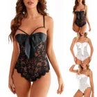 Сексуальное нижнее белье, Кружевное боди для женщин, прозрачное цельное боди, комбинезоны, порно, комбинезоны с открытой промежностью и бантом, Комбинезоны