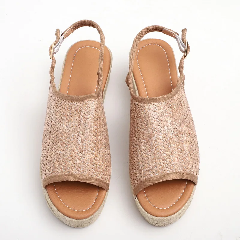 

2020 Women Sandals Hemp Platform Ankle-Strap Sandals With High Heels Wedges Shoes Women Summer Sandal Zapatos Mujer Plus Size 43