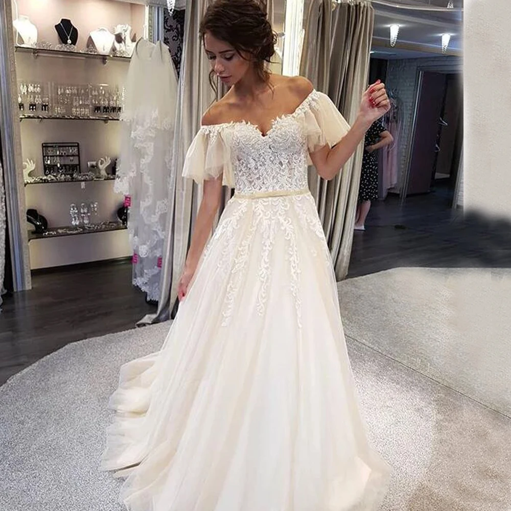 Длинное свадебное платье vestido de novia кружевное трапециевидной формы с открытыми
