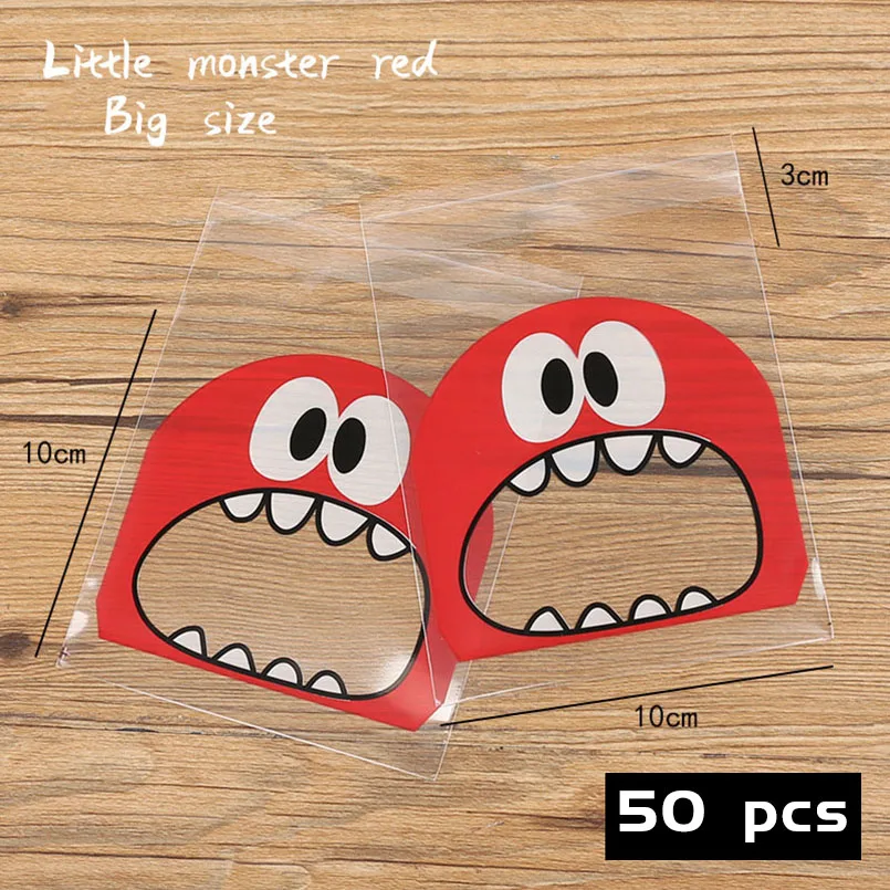 50pcs/lot Transparent Biscuit Cellophane Self Adhesive Goodie Bags Red Big Mouth Monsters Tooth Soap Packaging Bag Homemade Pack