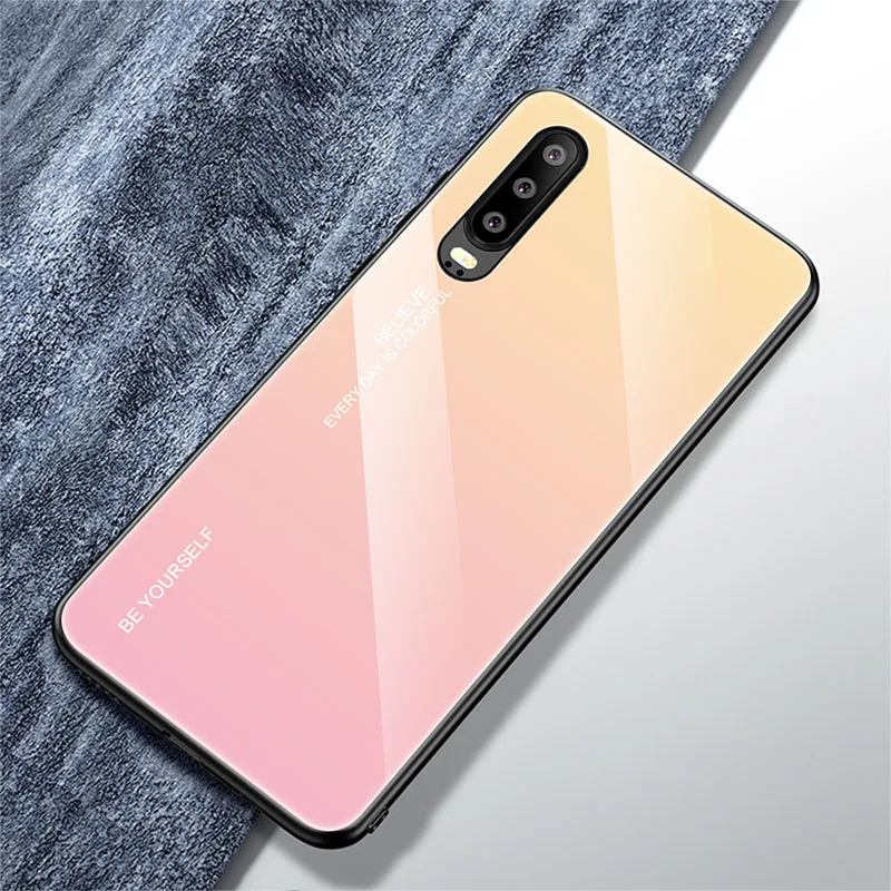 Градиентный Радужный чехол для телефона huawei P30 Pro P Smart витражный чехол из закаленного стекла для huawei P20 Lite Nova 4 4E 3 3i 3E - Цвет: 01