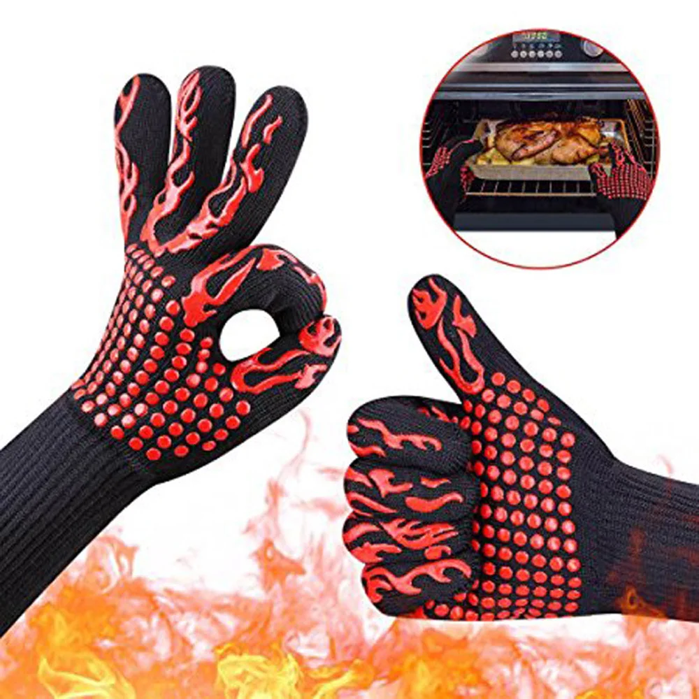 

High Temperature Resistant 800 BBQ Fire Gloves Flame Retardant Non-Slip Fireproof Grill Insulation Microwave Oven Gloves