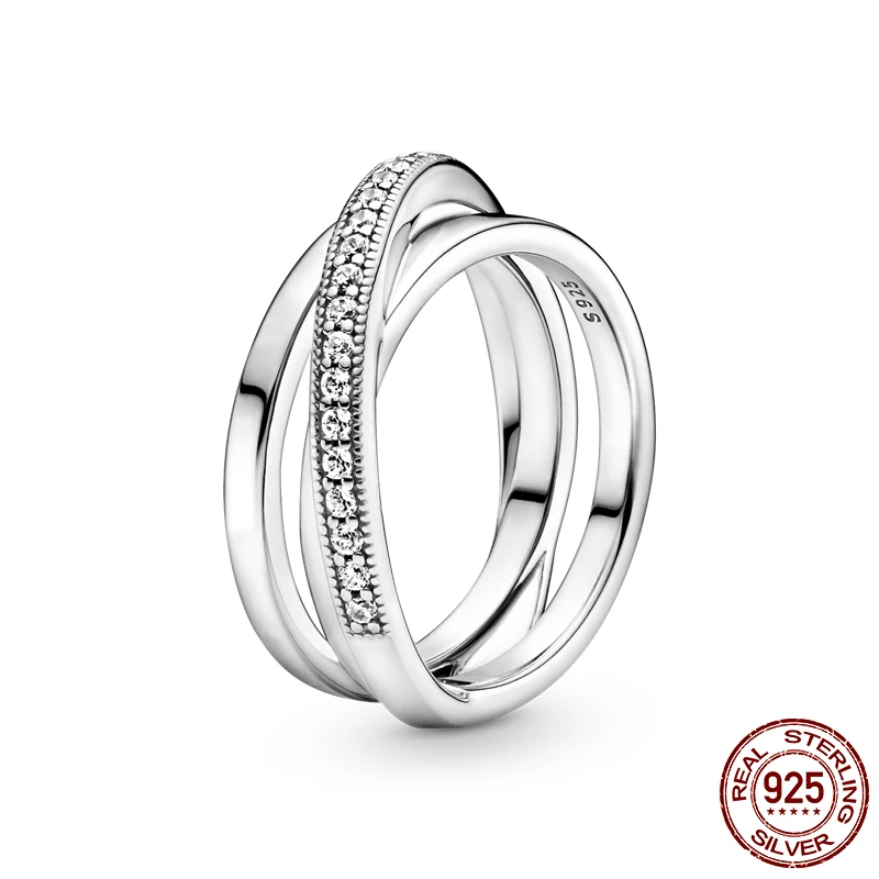 

The New 925 Sterling Silver Crossover Pave Triple Band Ring For Women Wedding Party Fashion Lady Jewelry Gift
