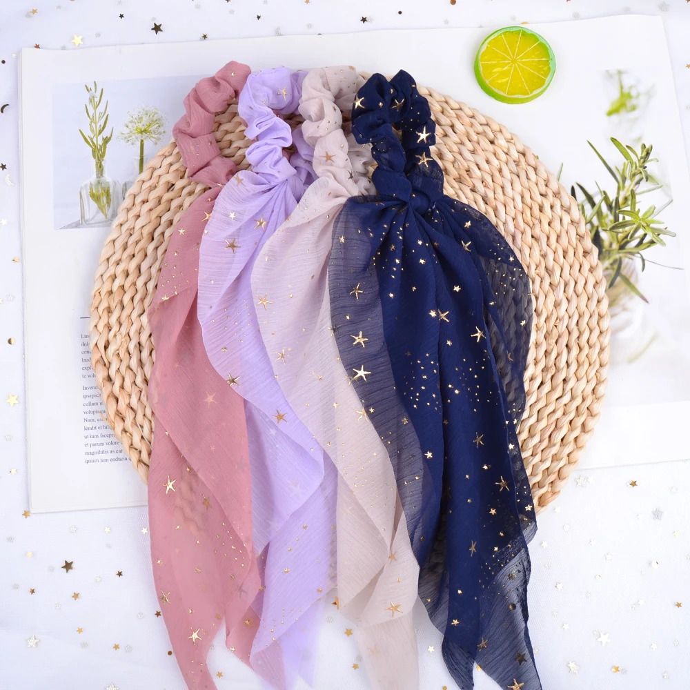 Новинка шелковая резинка для волос со звездами и бантом шифоновая веревка на