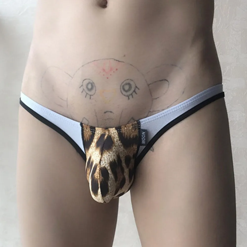 

Men Sexy Low Rise Briefs Thong G-String T-Back Leopard Stretch Underwear Bikini Solid Seamless Low Waist Soft Underwear 2021 New