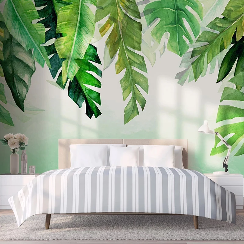 

Custom Mural Wallpaper Hand Painted Watercolor Leaves Green Banana Leaf Interior Living Room Bedroom Background Wall Painting 3D