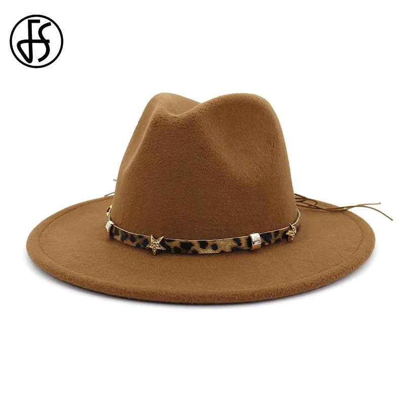 FS женская черная фетровая шляпа из шерсти с леопардовым принтом бантом на поясе