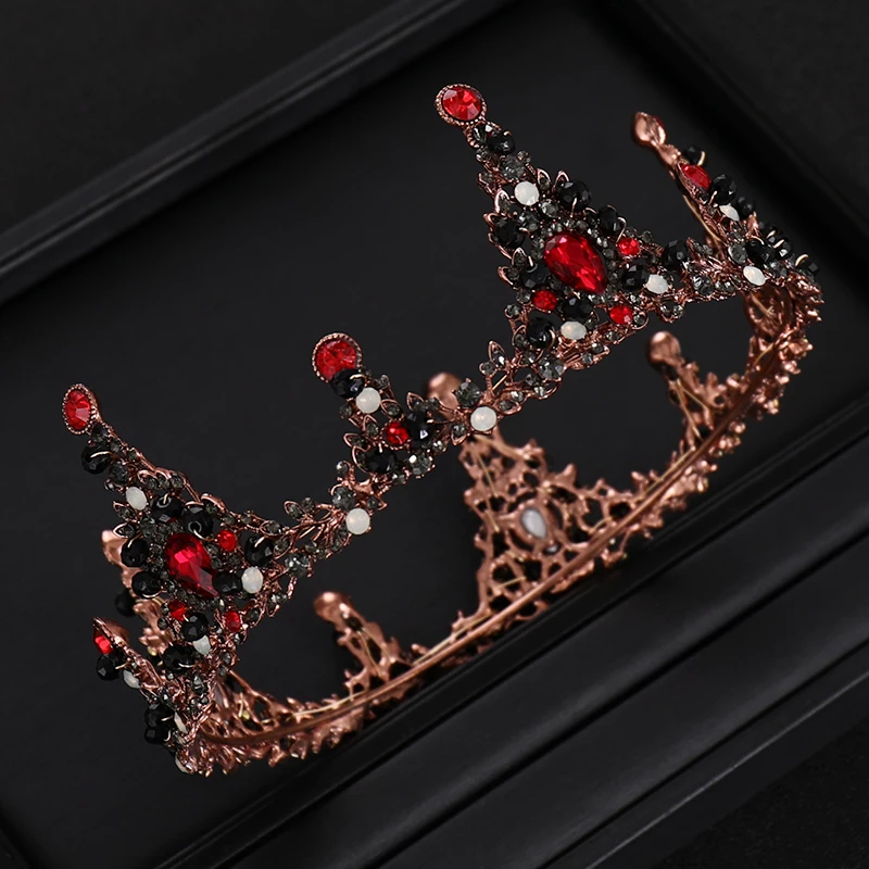 Винтажная круглая красная черная Хрустальная Королевская корона для свадьбы