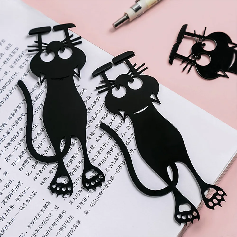 

2pcs Black Cartoon Cat Bookmarks Kawaii Book Clips Teacher Gift School Office Stationery Book Accessories Bookmarks for Books