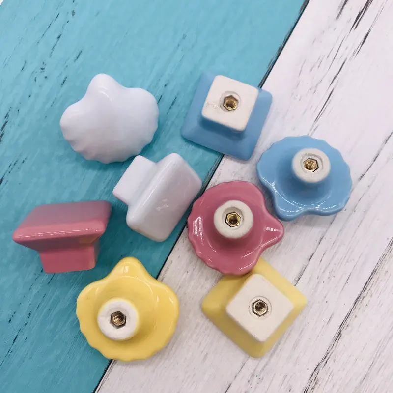 1x разноцветные керамические ручки дизайн в виде квадратных и ракушек ручка для