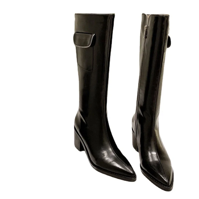 

Women boots luxury brand high quality pointed western cowboy boots female autumn/winter 2021 new retro zipper knight boots