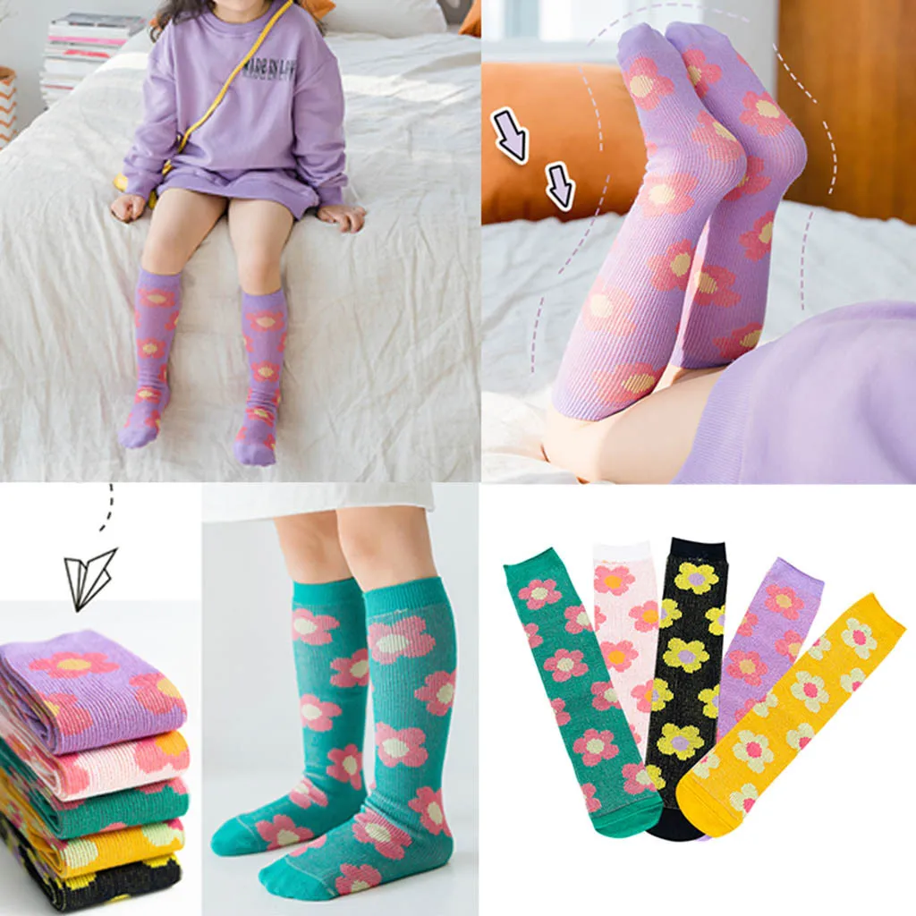 

1/8Y toddler kid baby girls stockings Floral Print Knee High Antislip Princess Cotton Blends Stockings 2020 t2