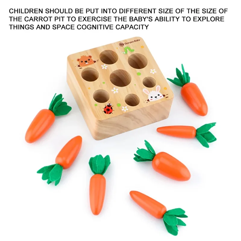 

High Quality Wooden Toys Baby Toy Set Pulling Carrot Shape Matching Size Cognition Educational Wooden Toys baby Gift