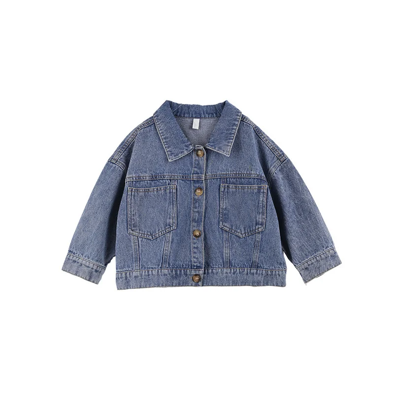 

Fall New Baby Girls Fashion Short Style Denim Jackets 1-7 Years Kids Loose Casual Turn-down Collar Coats Girl Outrwear