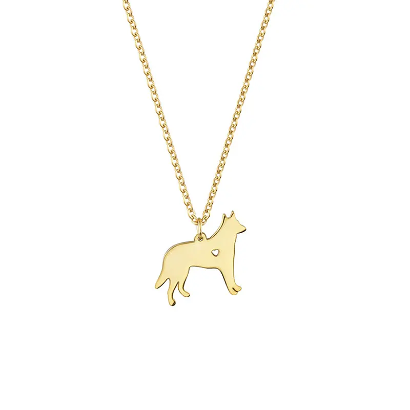 

Stainless Steel Wolfhound Pendant Necklace Women Men Love Heart Hollow Police Dog Jewelry Ketting Wild Wolf Kolye Gift Soldier