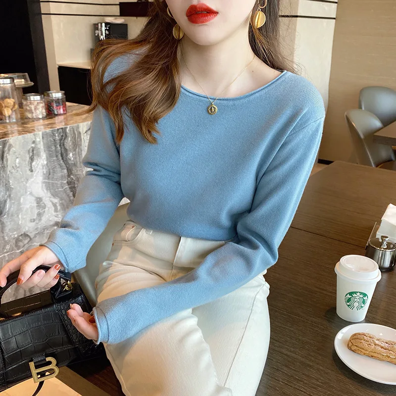 

Solid Basic Sweater Women Long Sleeve Pullover All Match Knitwear Winter Clothes Tops Warm Tunic Loose Spring And Autumn Fashion