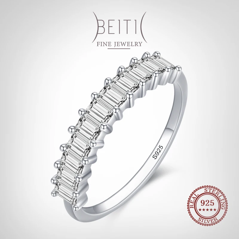 

Beitil Fine Rectangle Dazzling Cubic Zirconia Finger Ring For Women Authentic 925 Sterling Silver Simple Geometric Jewelry