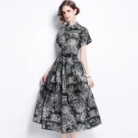 zuoman women summer elegant dress shirt high quality long vintage office party robe femme runway designer a line vestidos