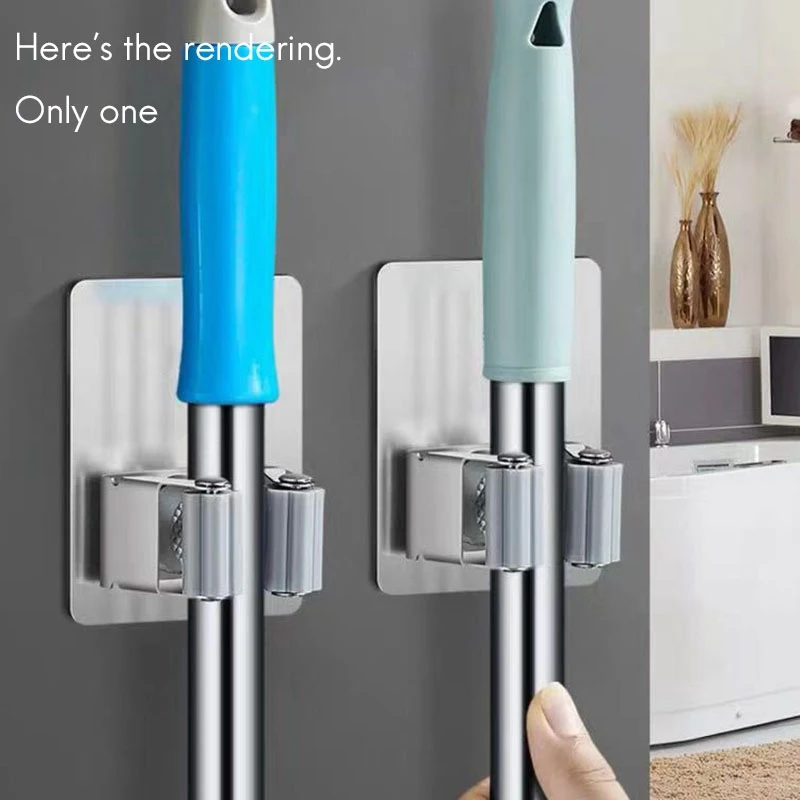

Broom Holder Wall Mounted Mop Household Adhesive Storage Hooks Hanger Kitchen Bathroom Organizer Suction Hanging Pipe