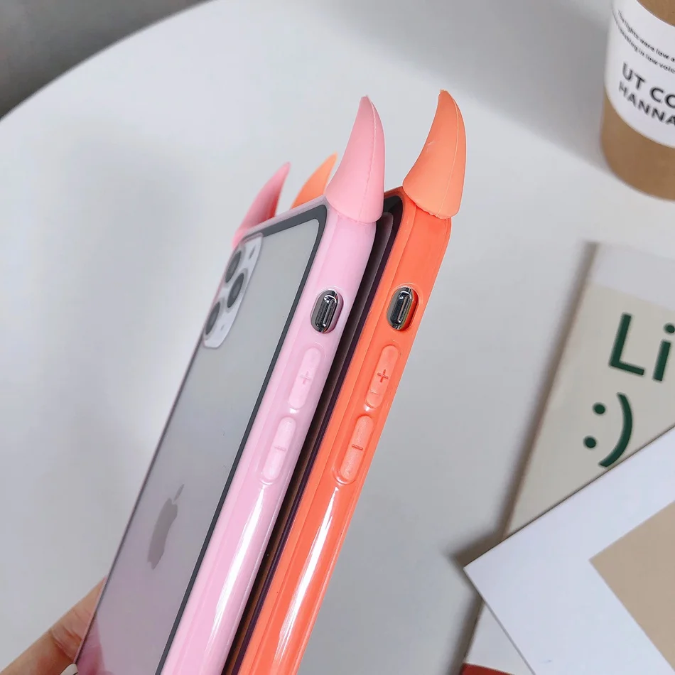 Чехол для iPhone 11 Pro Max, чехол для iPhone XR XS Max, милый 3D чехол с рогом дьявола для iPhone 7, 6s, 8 Plus, зеркальный карамельный чехол для телефона