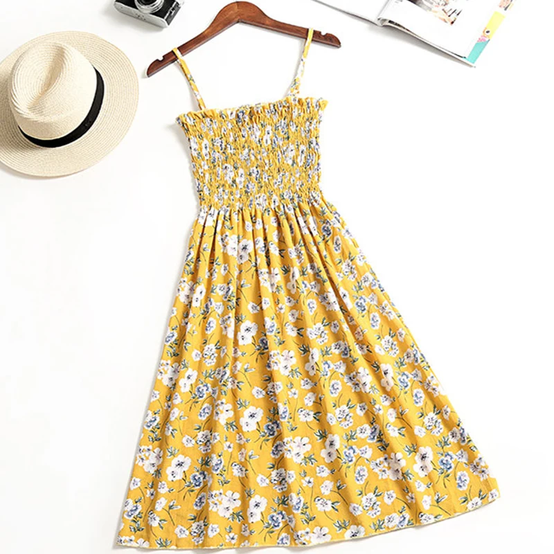 Женское шифоновое платье с цветочным принтом винтажное эластичное без рукавов