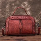 Сумка женская из натуральной кожи, с тиснением, в стиле ретро