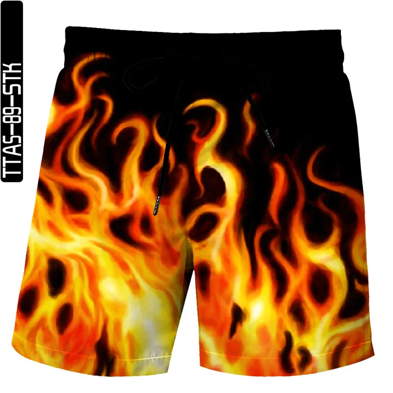 

2021 Spring/Summer Color Flame 3D Printed Shorts Summer Loose Beach Pants Fashion Casual Shorts Men