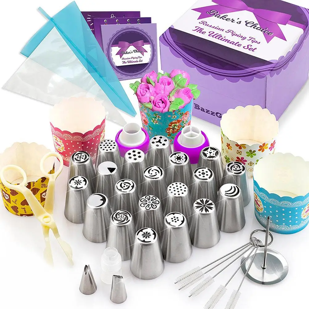 

207pcs/set Cake Making Tool Set Cake Decorative Turntable Set 304 Stainless Steel Decorating Nozzle Set Rotating Cake Turntable
