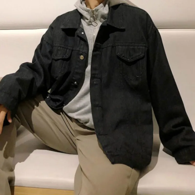 

Men Jackets Autumn Solid Simple Denim Coat Loose Slim Students Streetwear Hip Hop New Arrival Soft High Quality Daily Leisure