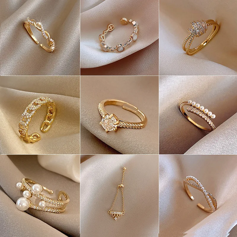 

Simple Zircon Open Ring Female Personality Net Red Ins Wind Pearl Bracelet Wild Ring Ladies Wedding Ring Rings for Women