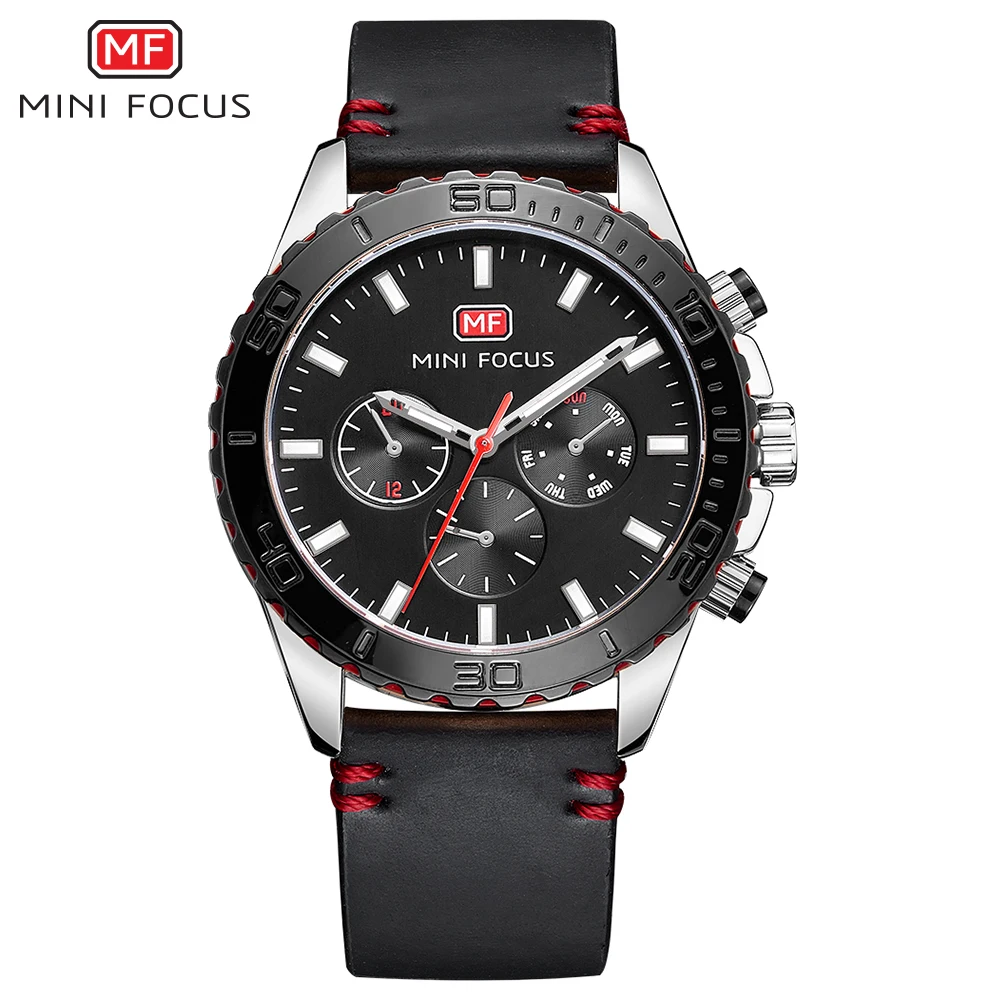 Мужские часы MINI FOCUS брендовые Роскошные Кварцевые с кожаным ремешком