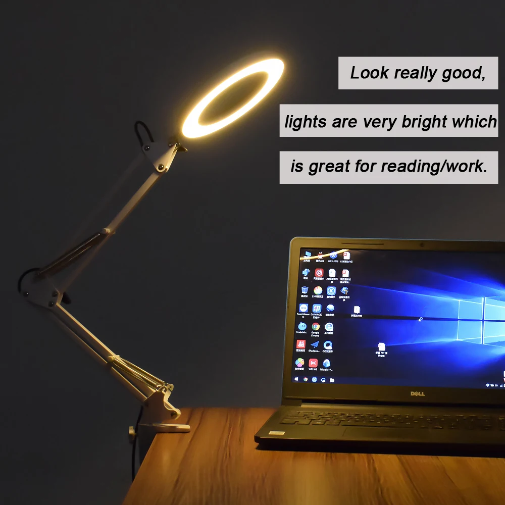 

NEWACALOX Folding USB 5X Magnifying Glass 3 Colors LED Illuminated Magnifier Table Clamp Reading Soldering Loupe Third Hand Tool