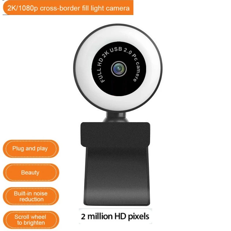 

Новая Компьютерная камера HD 1080P 2K, веб-камера с автофокусом и микрофоном, веб-камера со светодиодсветильник кой, веб-камера с заполняющим све...