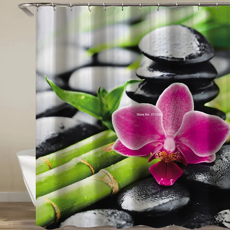 

3d-занавеска для душа с цифровым принтом из зеленых бамбуковых растений, креативная занавеска для душа, занавеска для ванной из полиэстера, в...