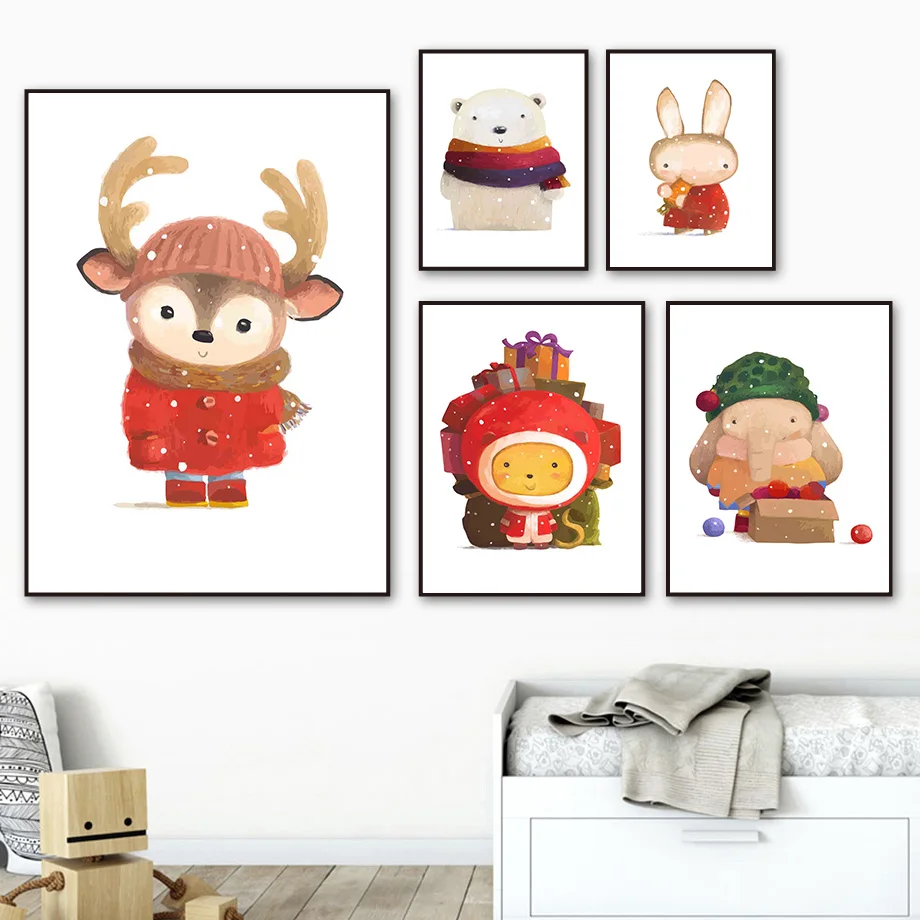 

Polar Bear Monkey Elk Rabbit Squirrel Elephant Wall Art Canvas Painting Nordic Posters And Prints Wall Pictures Kids Room Decor