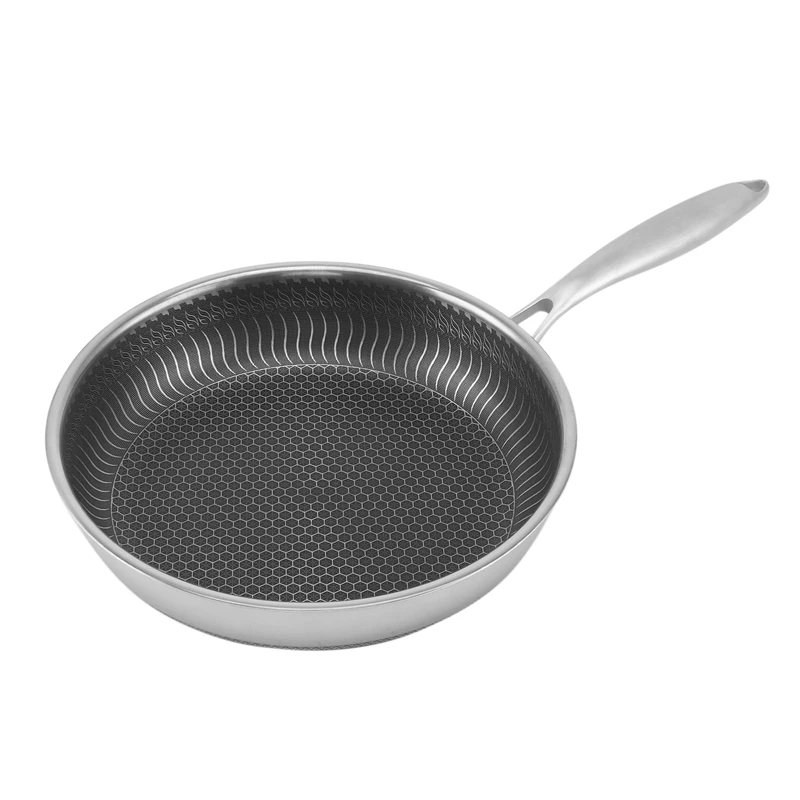 

New Nonstick Frying Pan,11 Inch Stainless Steel Pan Uncoated No-Stick Pan Light Oily Fume Pan Frying Steak Pan for Kitchen