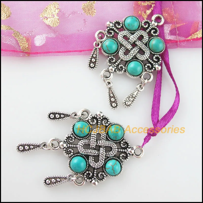 4 шт. Тибетский Серебряный тон китайский узел камень каплевидные кисточки