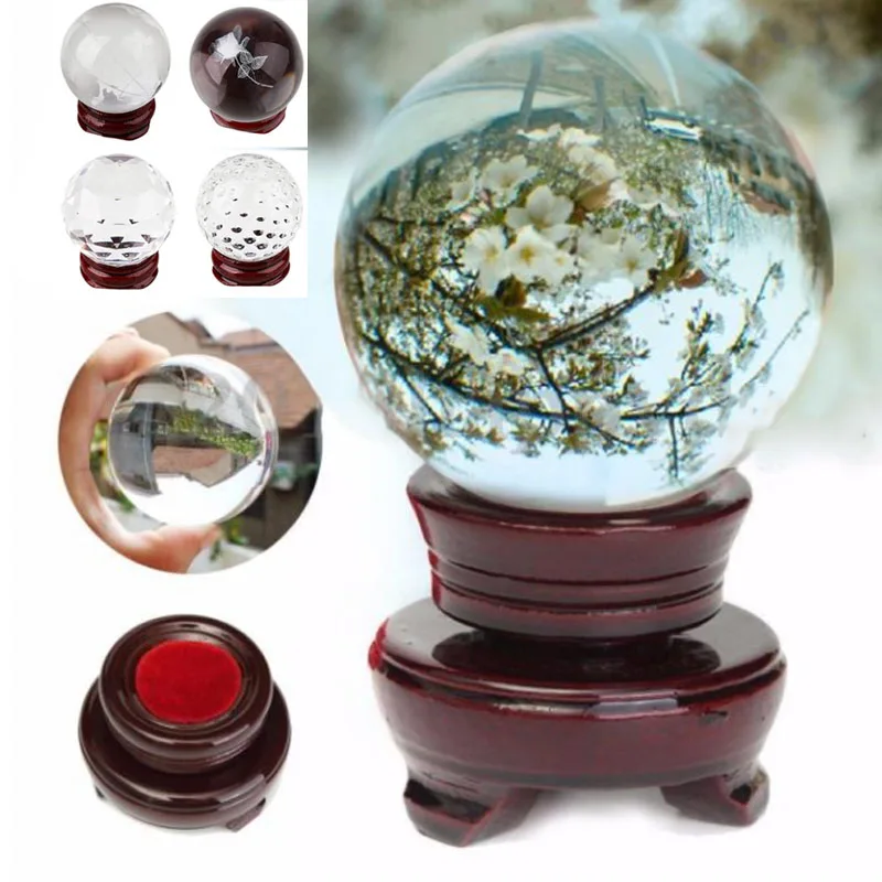 Кристально чистый стеклянный шар 40 мм Хрустальный деревянная подставка