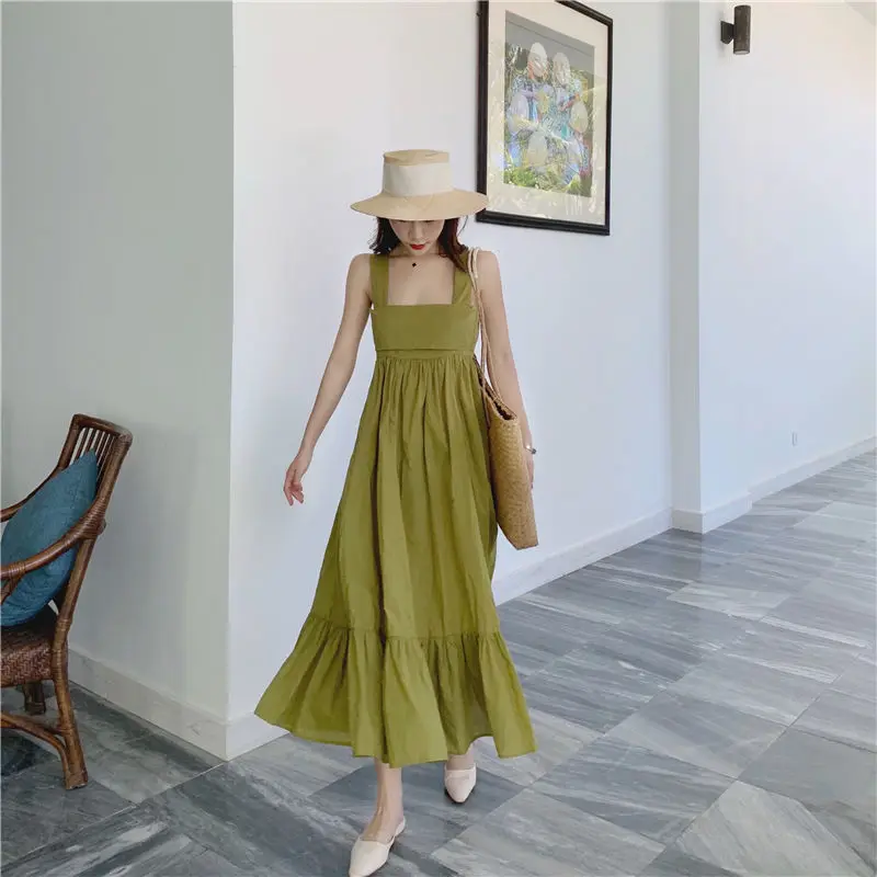 

Summer Korean women's bowknot suspender dress 2021 new popular summer skirt student knee length skirt