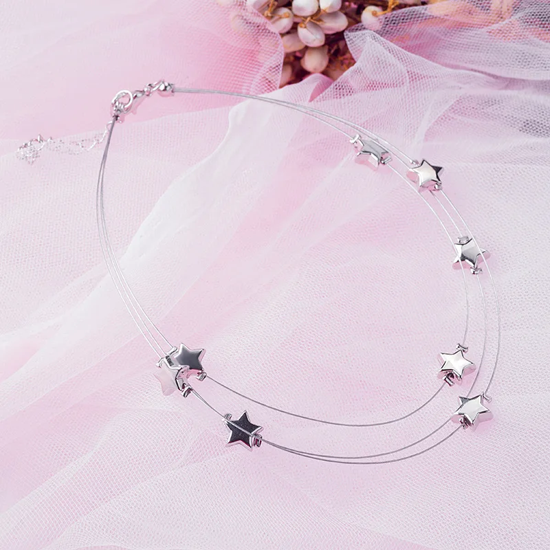 

Fashion trend temperament three-layer Adjustable star Choker neck chain personality short Chain Choker Necklace for women