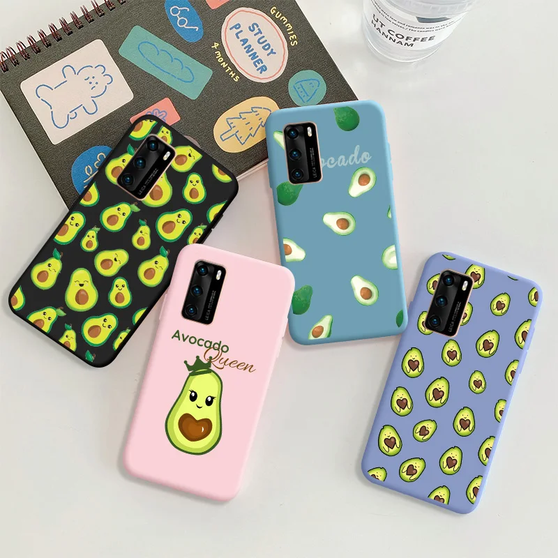 

Phone Case Avocado For Huawei P40 Pro Cute Soft Silicone Back Cover For Huawei P40 Lite 4G 5G Candy TPU Soft Back Cover