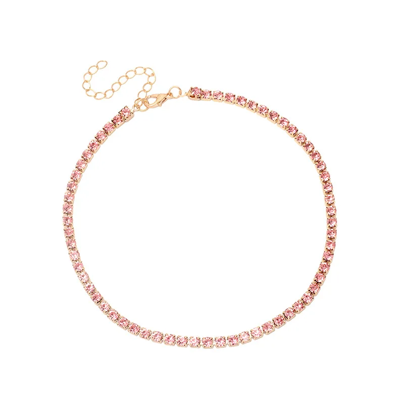 Простое короткое ожерелье с розовыми хрустальными бусинами женская бижутерия