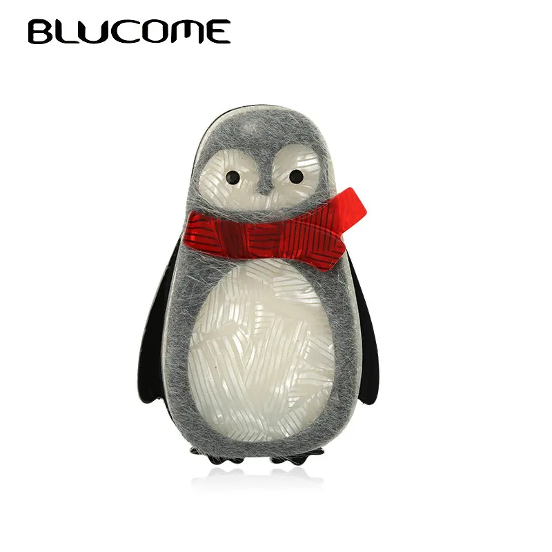 Blucome Handmade Acrylic Pig Penguin Brooches For Women Child New Year's Gift Red Scarf Animal Cloth Accessories Harajuku Brooch |