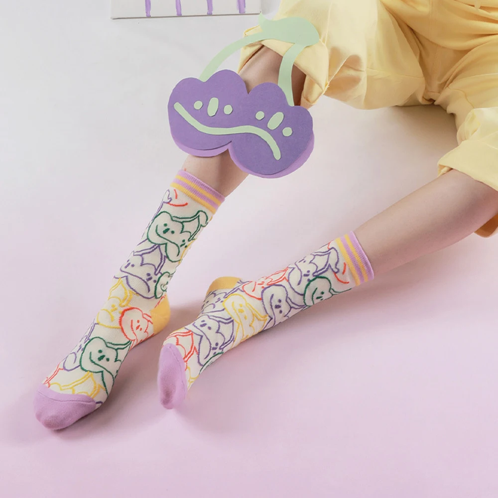 

Kawaii Medium Tube Woman Socks Cherry Stripe Socks Lolita Socks Accessories Cotton Socks Cute Breathable Sweet Girl Gift
