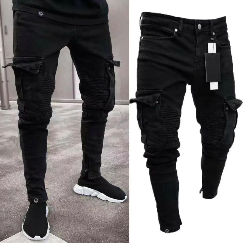 

Ripped Men Slim Pants Clothes Pencil Fashion Spring Thin Trousers Clothing Jeans Jeans Long Skinny Men's Hiphop Hole Goocheer Pa