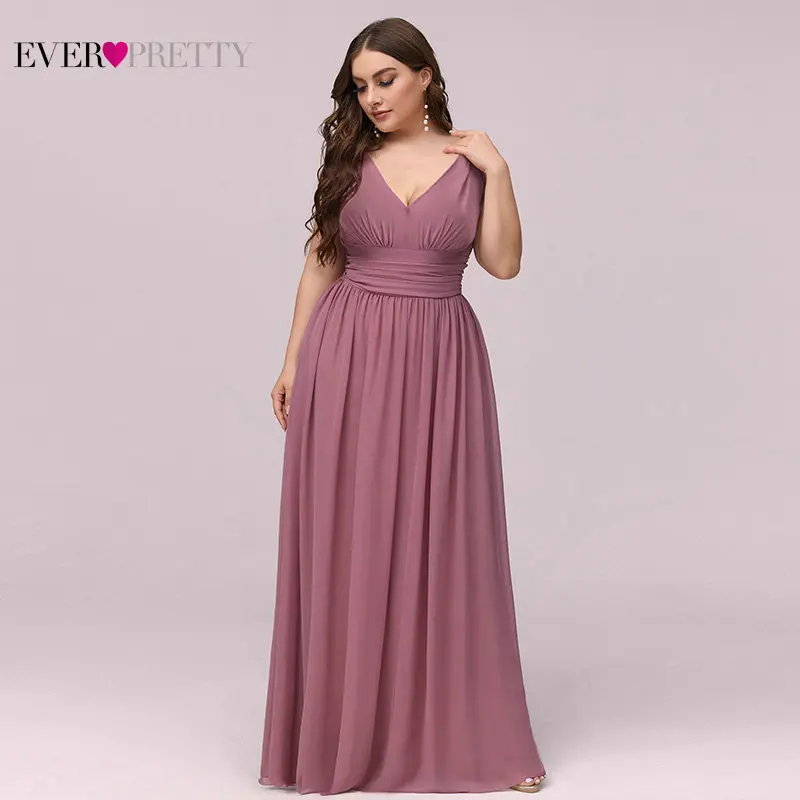 Ever Pretty Plus Size Evening Dresses Long Elegant V-neck Chiffon A-line Sleeveless Sexy Burgundy Party Dress Robe Soiree 2021 | Свадьбы и