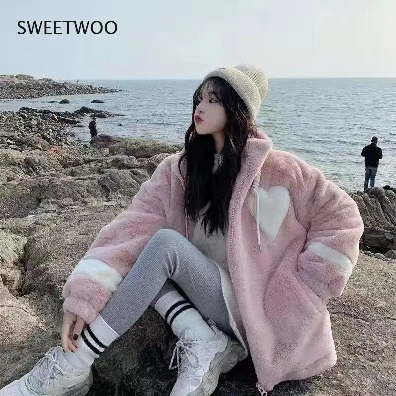 Autumn and Winter Standing Collar Drawstring Imitation Mink Lamb Baseball Suit Loose One-Piece Plush Thick Leisure and Warmth