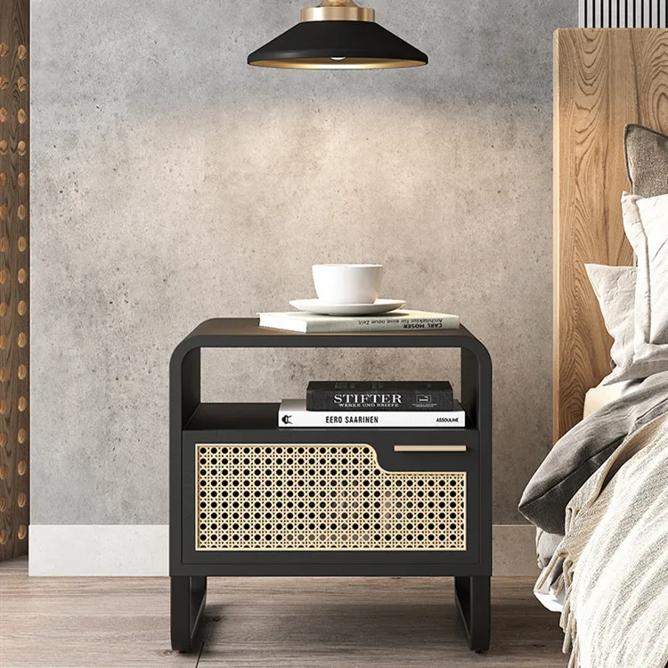 

Minimalist Bedside Table Home Bedroom Locker Small Apartment Creative Light Luxury Rattan Cabinet Solid Wood Nightstands