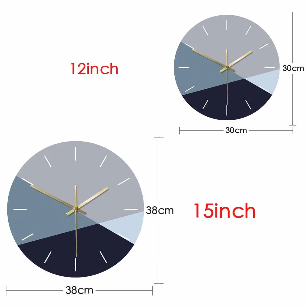 Simple Minimalism Blue and Grey Color Large Wall Clock Cold Tone Tinge Modern Fashion Home Decoration Hanging Watch | Дом и сад