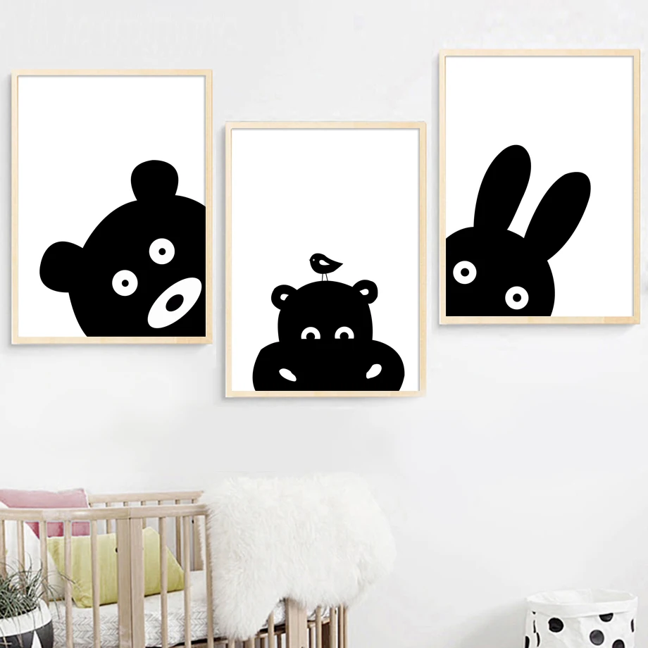 Мультяшный медведь Банни Бегемот птица Холст Живопись Искусство скандинавские